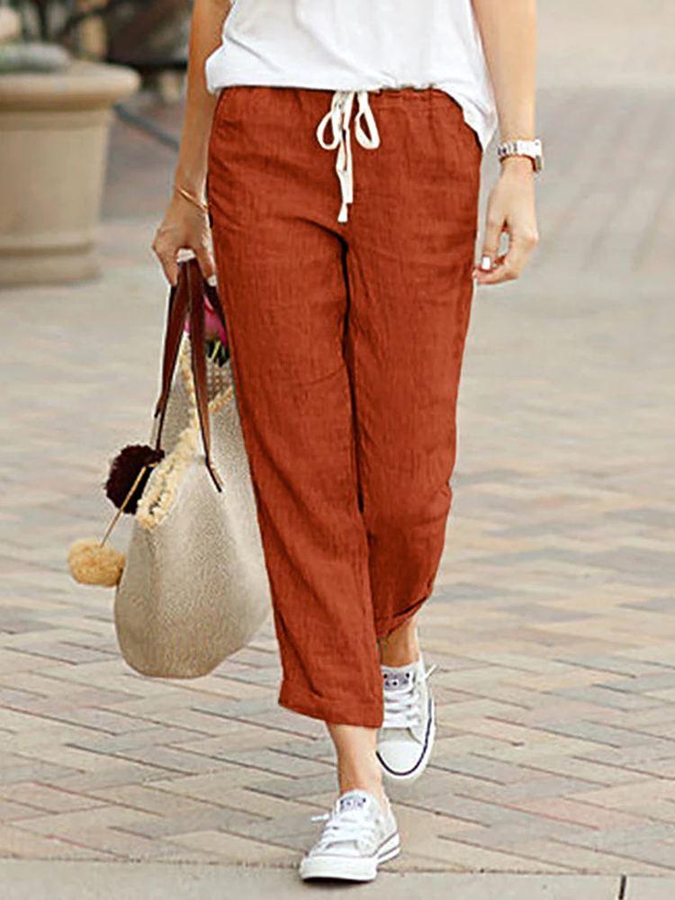 Pantalon simple et élégant pour femmes, mode proximité wstring, design solide, court, décontracté, taille élastique, bureau