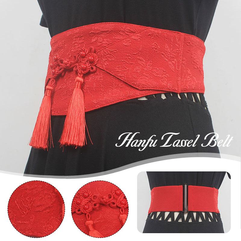 1pc femmes mode Vintage noir élastique gland Cummerbunds femme robe Corsets ceinture ceintures décoration large ceinture