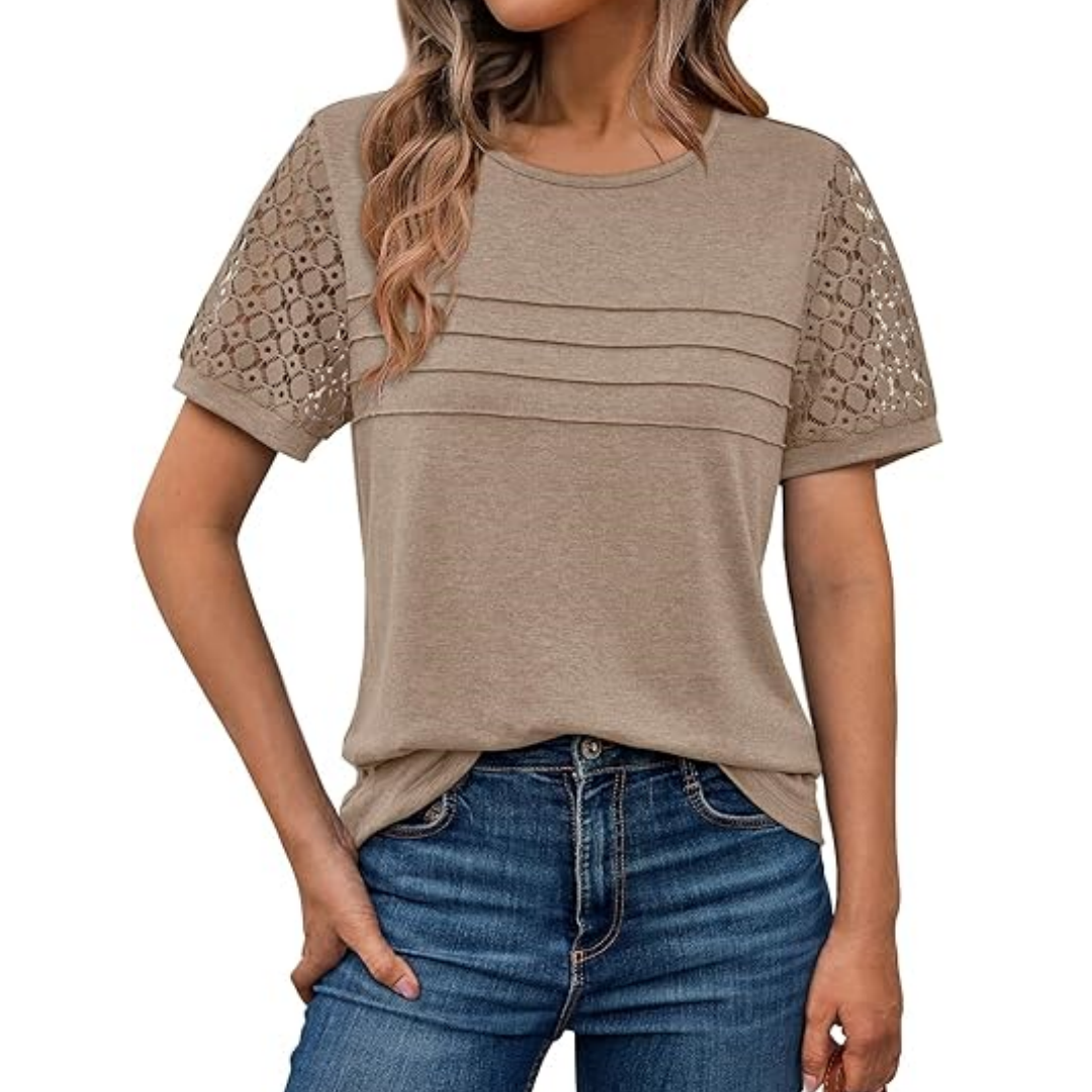 Hauts habillés à manches courtes pour femmes, hauts d'été en dentelle, tendance, col rond, T-Shirts décontractés, tenues de travail, chemisiers, 2025