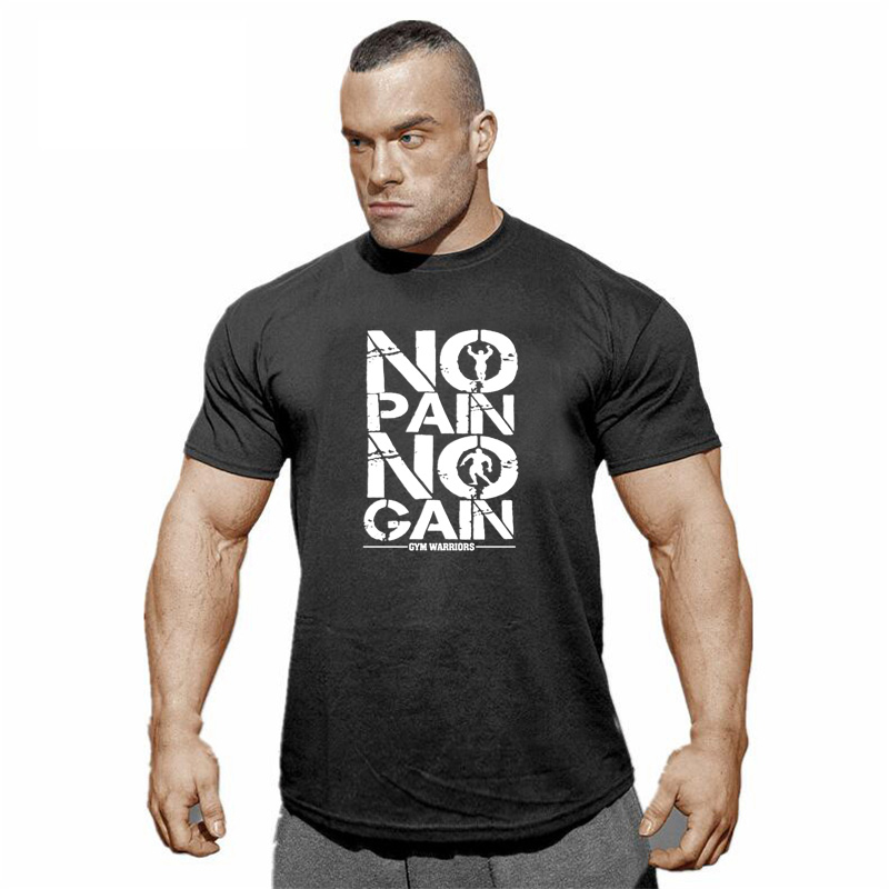 T-shirt à manches courtes en coton pour homme, vêtements de musculation, fitness, entraînement, pas de douleur, pas de revenu