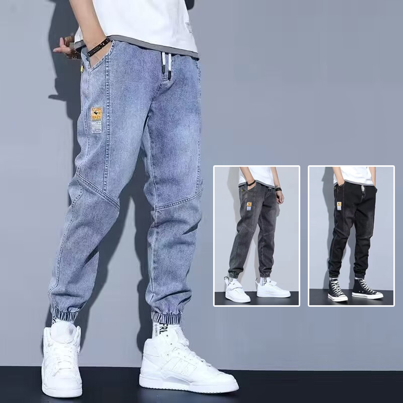Hommes jean élastique cravate sarouel Denim pantalon mâle lié pieds concepteur Cargo Joggers Denim pantalon quotidien jambe étroite Jeans décontractés