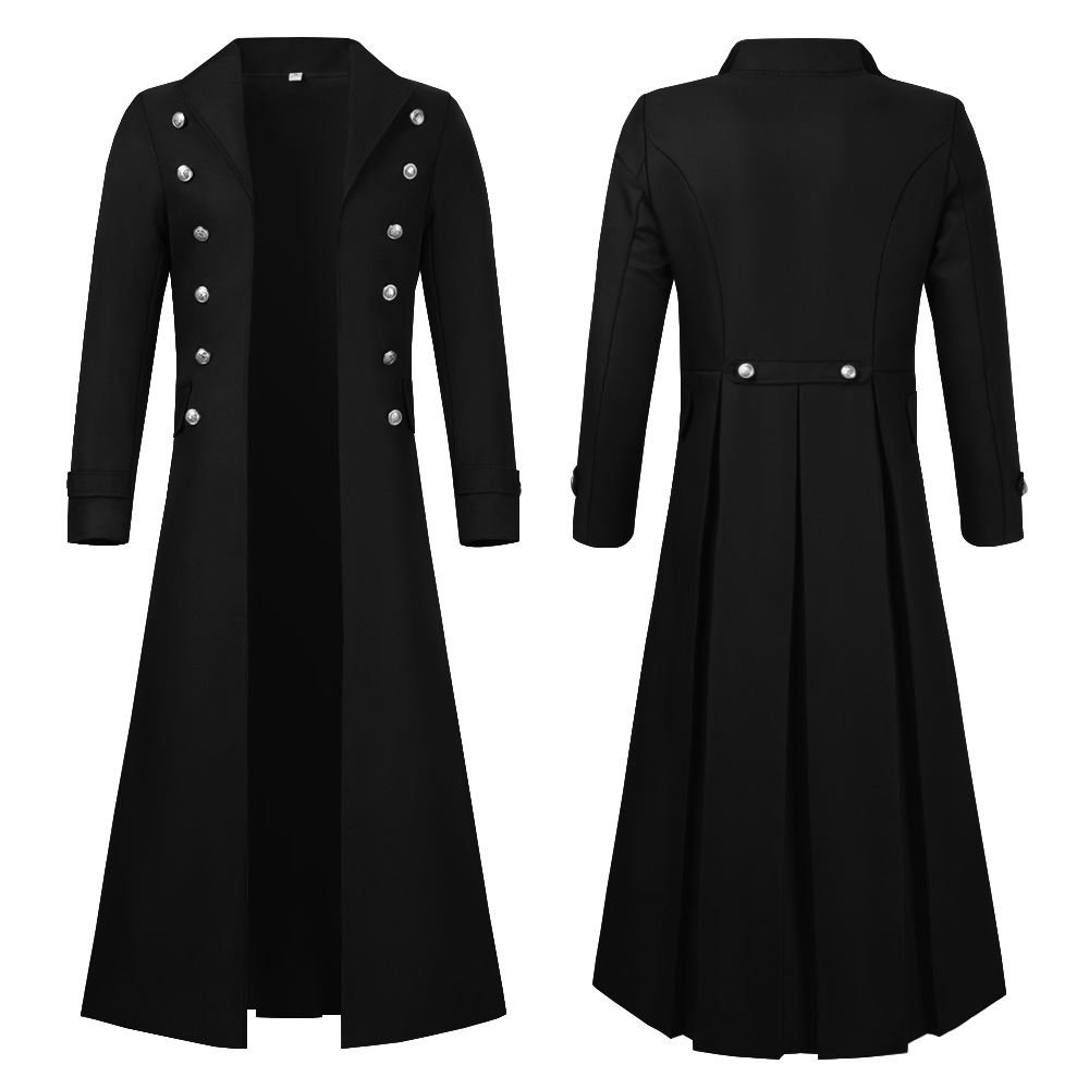 Manteau Trench-Coat Gothique Rétro Steampunk Médiéval Uniforme Victorien Mi-long pour Homme