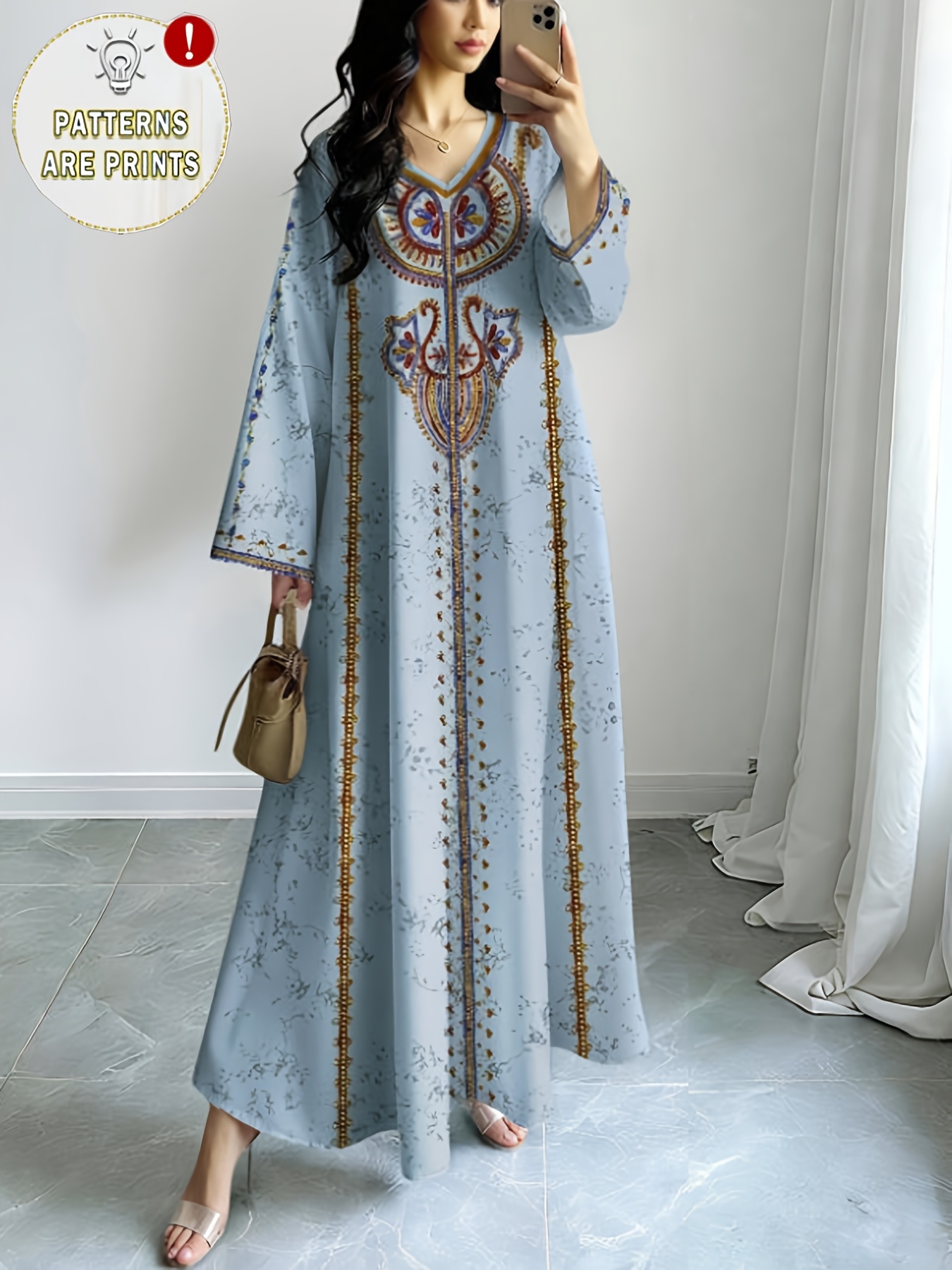 Robe longue élégante du Moyen-Orient, grande taille, imprimé ethnique, confortable et ample, pour femme, idéale pour le quotidien, les loisirs et les vacances, taille S
