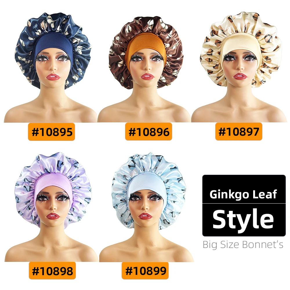 Bonnet de cheveux en Satin de soie, grand Bonnet de couchage en Satin, imprimé floral, bande élastique, haute densité, tresses bouclées pour femmes, chapeau de nuit