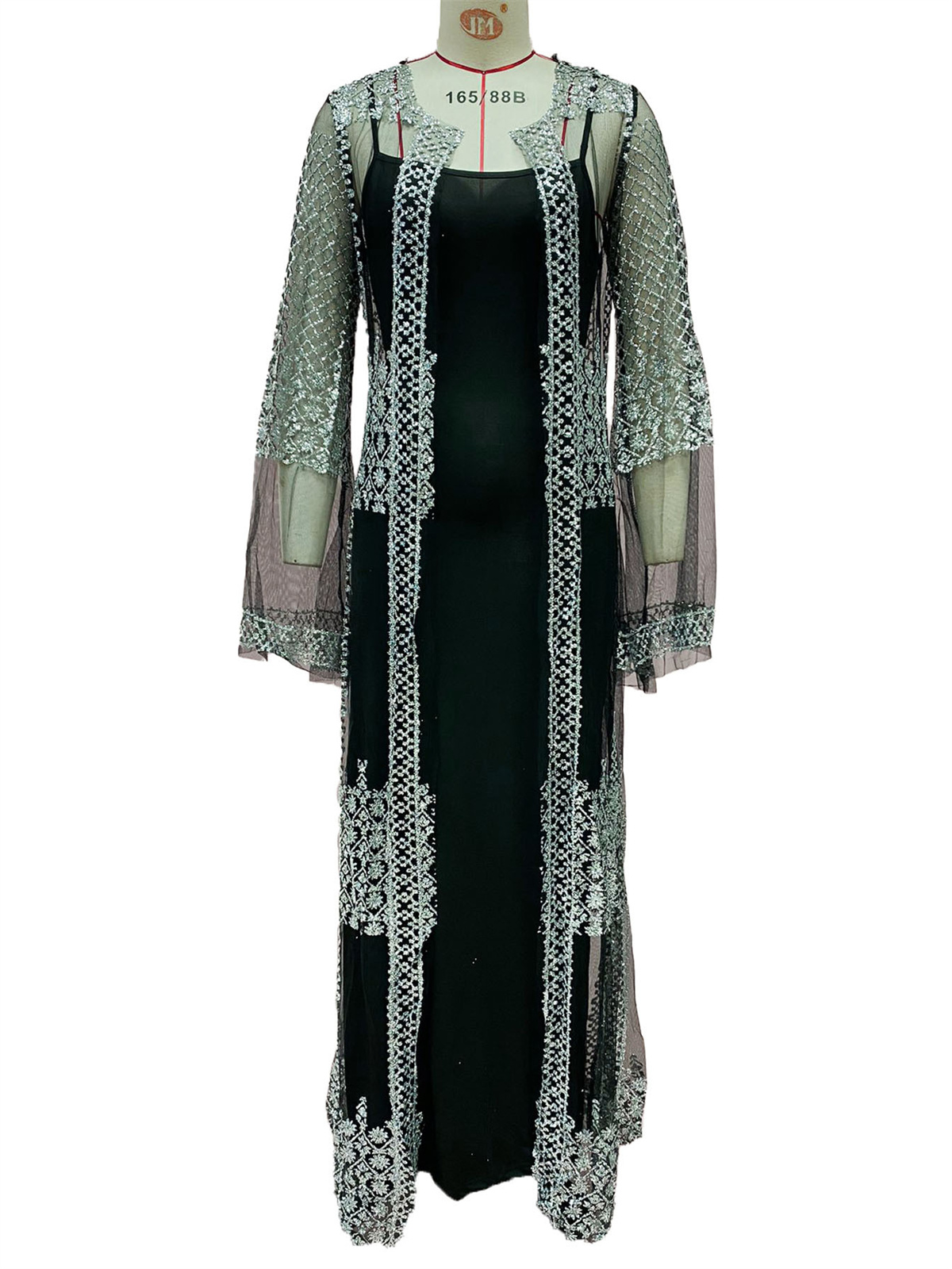 Abaya de luxe de Dubaï, ensemble deux pièces, robe longue en satin avec manches en tulle ornées de strass, ceinturée, pour invitée de mariage ou soirée, style kaftan