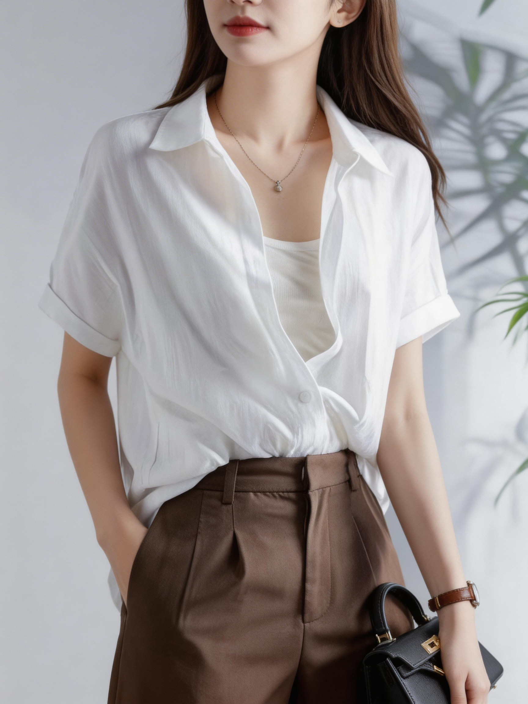 Chemise blanche décontractée pour femmes, chemisier à manches courtes et col en V, vêtements de travail de bureau, chemisier texturé respirant