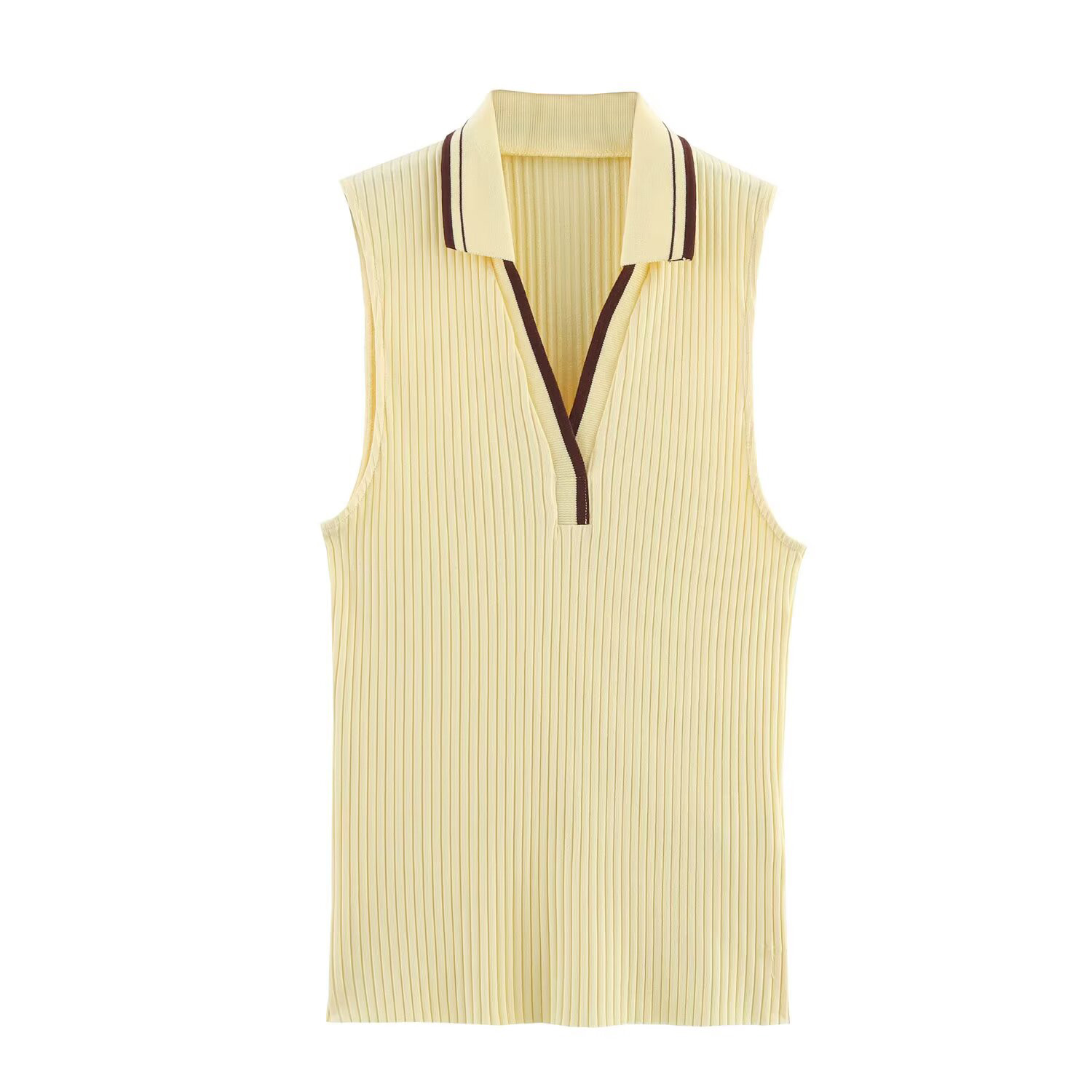 Été nouveau Style de mode côtelé sans manches col Polo T-shirt Style sportif Polo petit gilet haut vêtements pour femmes