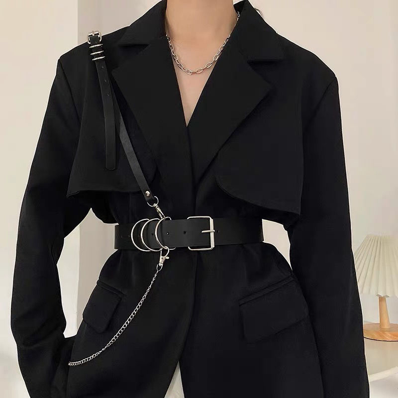 Nouvelle ceinture chaîne détachable style punk coréen pour hommes et femmes, en cuir PU noir, harnais, ceinture corset gothique, accessoires de ceinture de taille