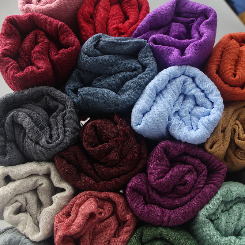 Foulard classique en coton et lin pour femmes, 40 couleurs unies, bandeau, châle froissé, Hijab musulman, 70x175CM
