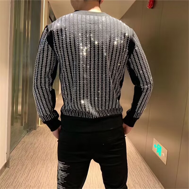 Sweat à capuche d'hiver à manches longues pour homme, col rond, vêtement de marque avec lettres en strass, pull 2025