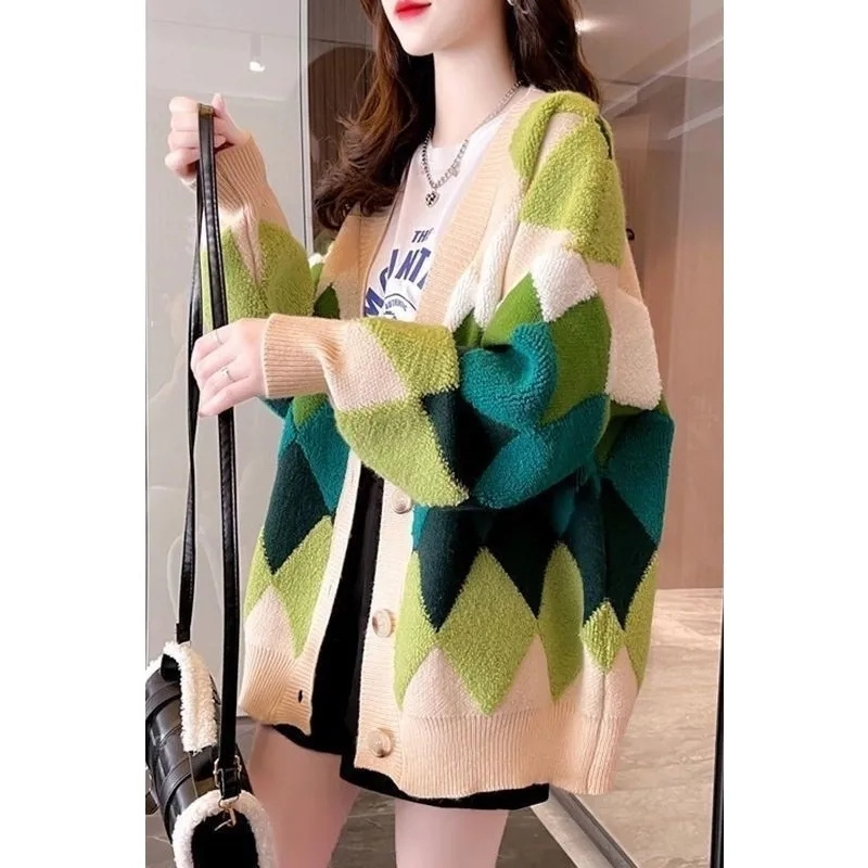 Mode femmes pull ample haut coréen dames col en v Cardigan tricoté automne hiver femme nouveau moyen Long Styles tricot manteau