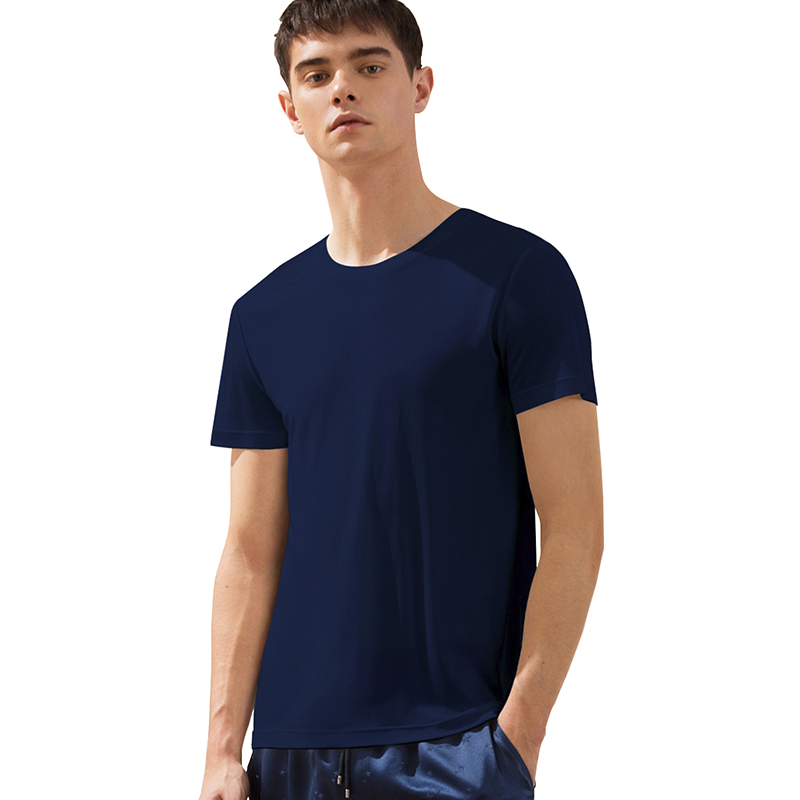 70% soie véritable hommes T-Shirts t-shirt à manches courtes col rond basique été hauts homme ample