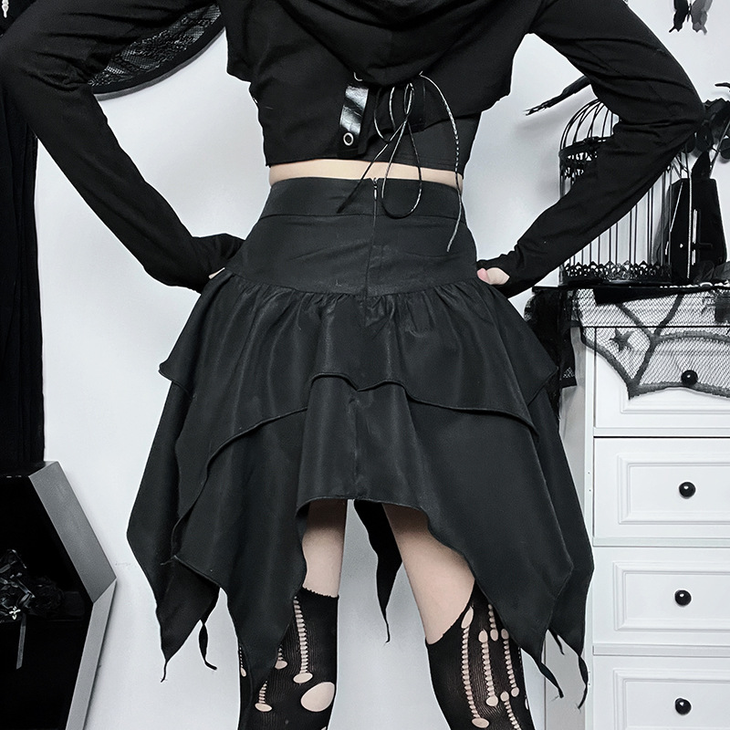 Mini-jupe courte froncée à volants pour femmes, jupes irrégulières punk gothiques, robe de proximité solide, mode d'été sexy, nouveau