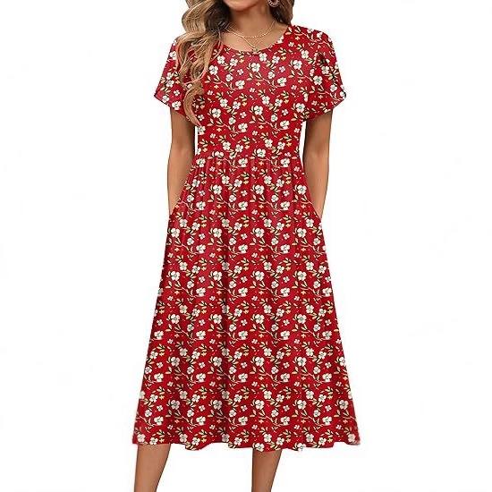 Robes longues élégantes pour femmes, collection été 2026, col rond, motif floral, manches courtes, pour femmes, Vestidos Robes