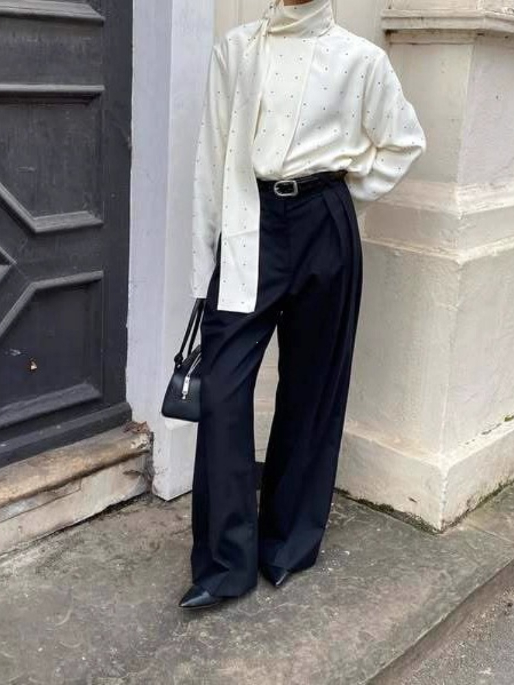 Chemisier en Satin pour femmes, col écharpe, imprimé à pois, mode, manches longues, chemise ample, basique, nouvelle collection automne, vêtements de trajet Highstreet