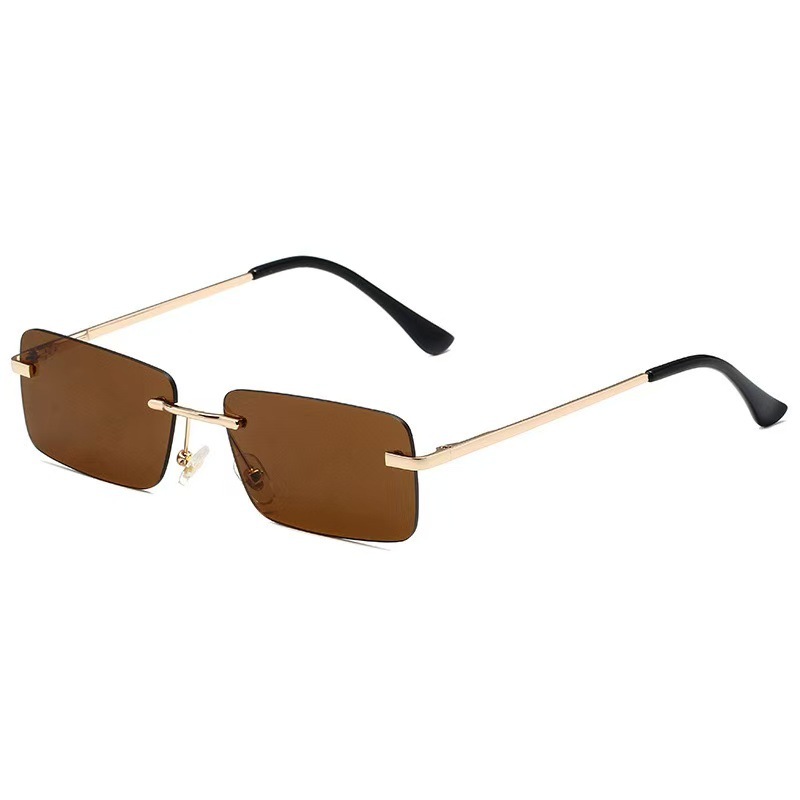 Lunettes de soleil carrées sans monture pour femmes et hommes, petite monture, verres Ocean, charnière à ressort, protection UV400, confortables, tendance, rectangulaires, pour la plage
