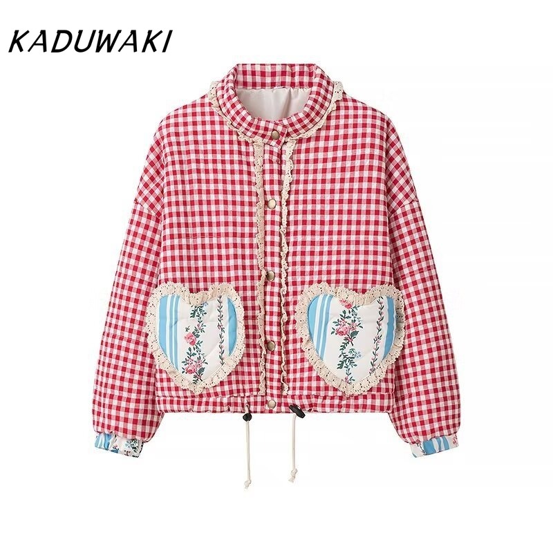 KADUWAKI-Parka coréenne adorable à motifs de cœur pour femme, veste matelassurera en coton matelassé à manches longues, vêtements féminins mignons, printemps