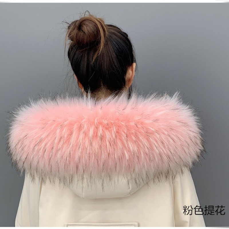 Écharpe en Fausse Fourrure de Raton Laveur pour Femme, Colliers d'Hiver, Chaud, Capuche, Châle, Décor Multicolore, Manteau en Peluche, Col Moelleux