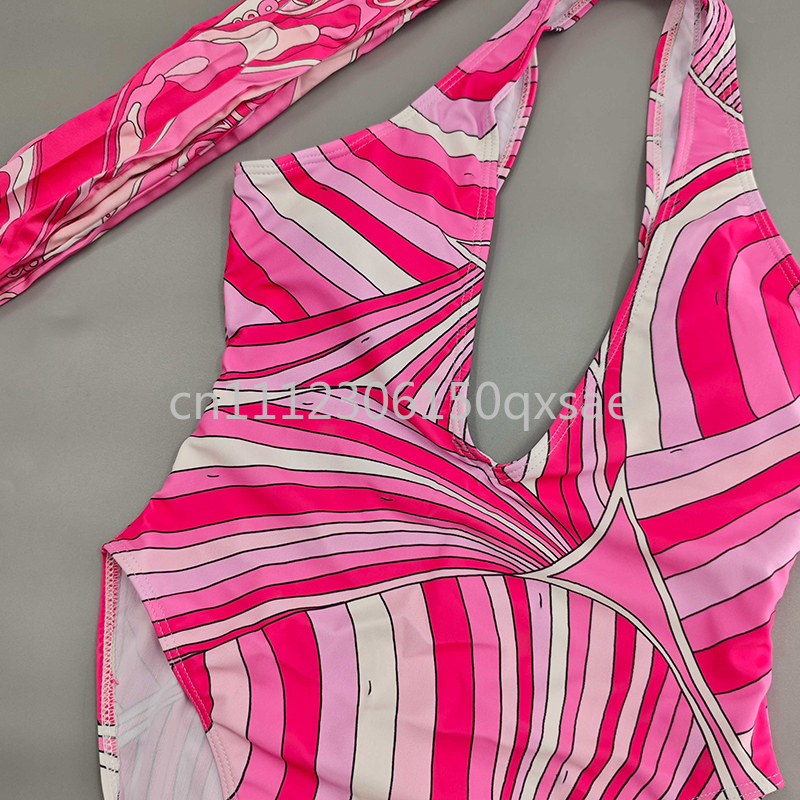 Ensembles de maillots de bain et de bikinis pour femmes, rose, avec foulard bandeau et logo signature, tenues de plage