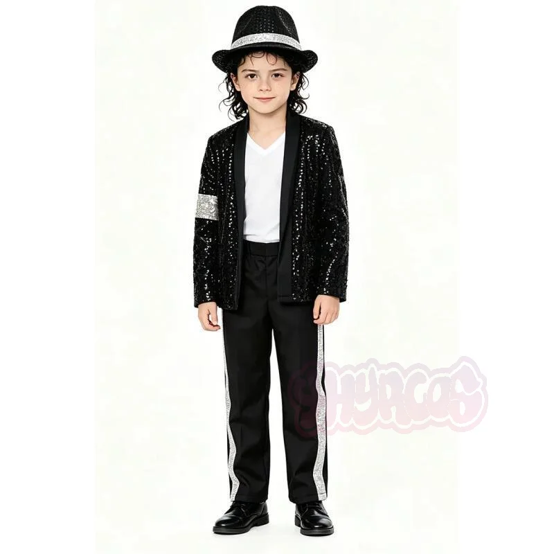 Costume de Michael Jackson pour adolescents, cosplay, danse, costume noir, danse disco, vêtements d'Halloween, tenue de scène scintillante