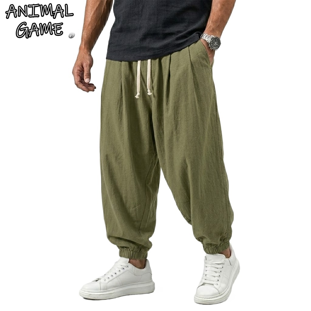 Pantalon en lin coréen pour homme, pantalon en coton, pantalon de sport, pantalon décontracté pour homme, pantalon ample de style harem pour l'automne, pantalon à cordon de serrage pour le printemps, streetwear pour homme