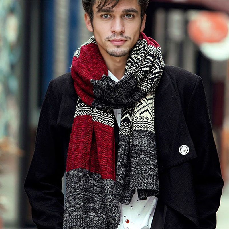 Écharpe d'hiver pour hommes écharpe à carreaux tricot décontracté garder au chaud foulard Patchwork laine cachemire écharpe AC086