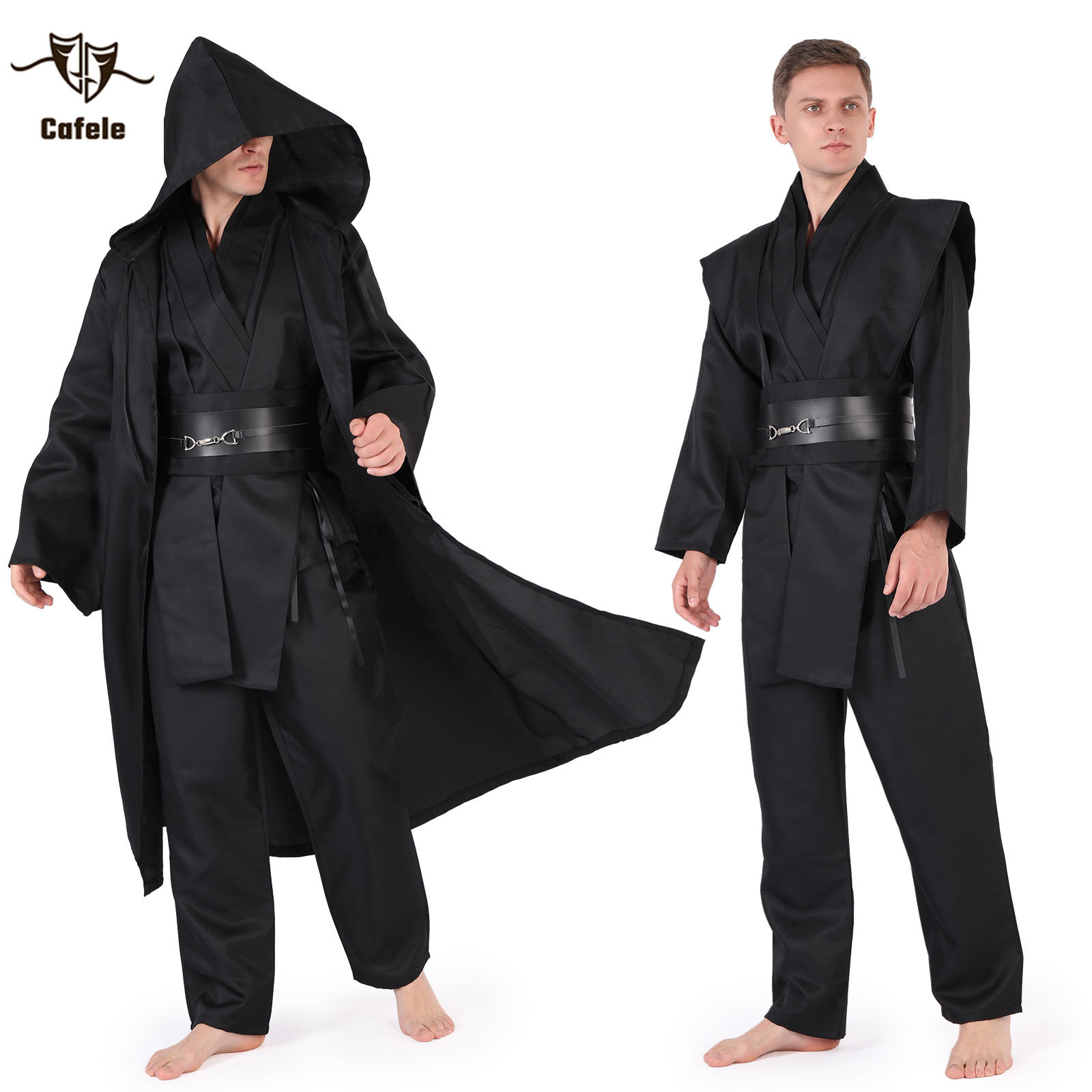 Cafele Halloween tunique Costume ensemble Cosplay tenue Jedi chevalier marron blanc Robe à capuche Obi Wan noir Cosplay Costume pour adulte