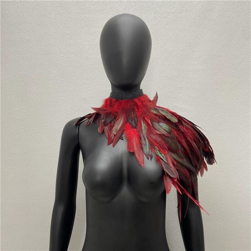 Une épaule plume luxe écharpe femmes Snood Style gothique écharpe femme châles Punk fête Halloween Performance spectacle décoration