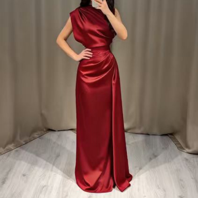 Robe longue en satin chic pour femme, nouvelle collection, sans manches, sexy, à bretelles, pour soirée, élégante, pour les vacances, robe de soirée