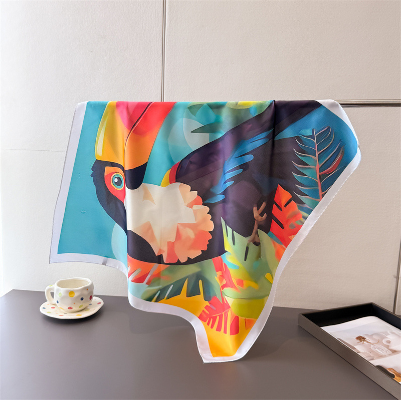 Élégant foulard carré de luxe imprimé oiseaux pour femme, châle de plage tendance, hijab, écharpe, bandana élégant