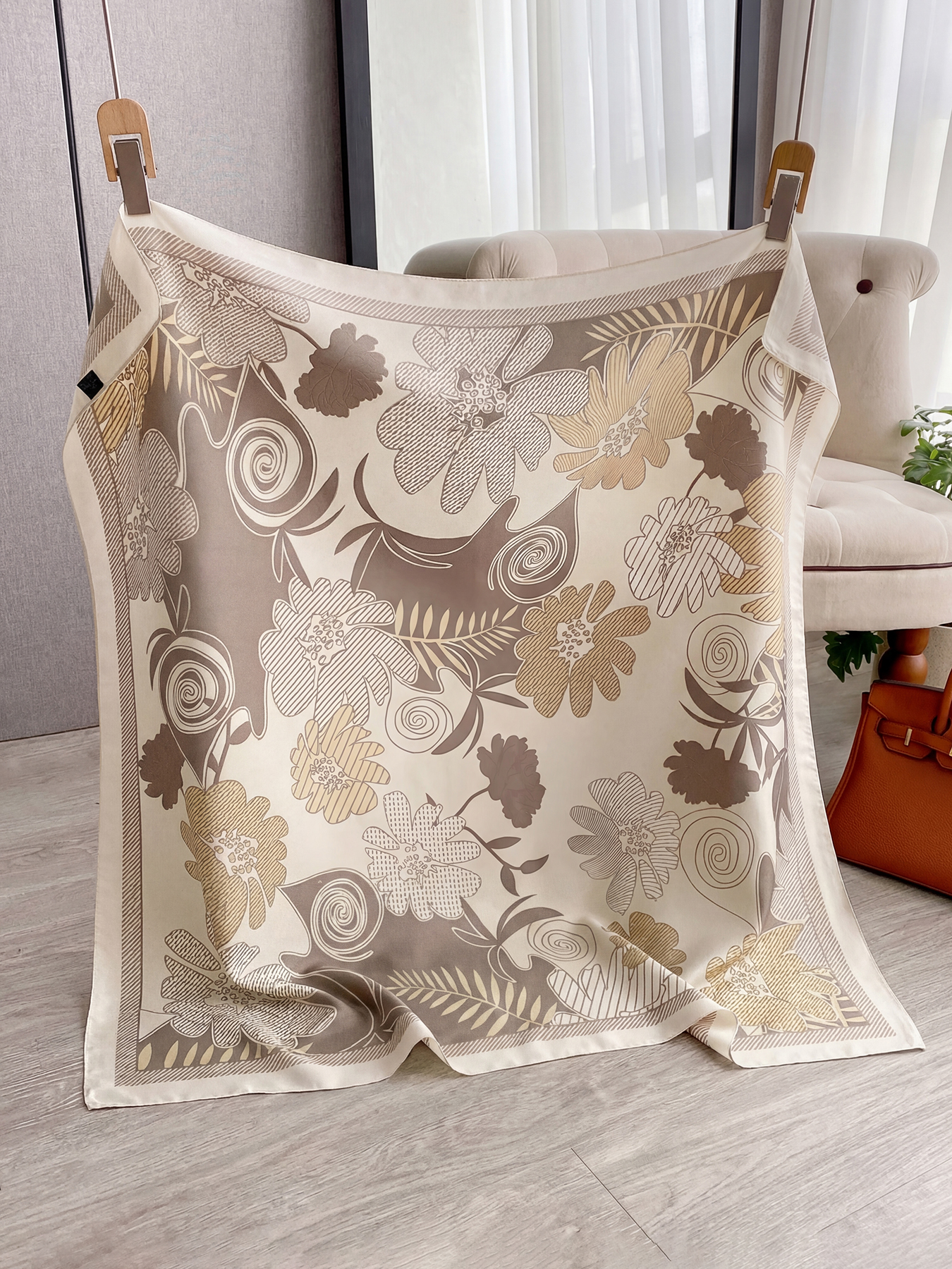 Foulard carré de luxe de marque, châle imprimé en twill de soie 90 cm, hijab pour femme, bandeau, bandana