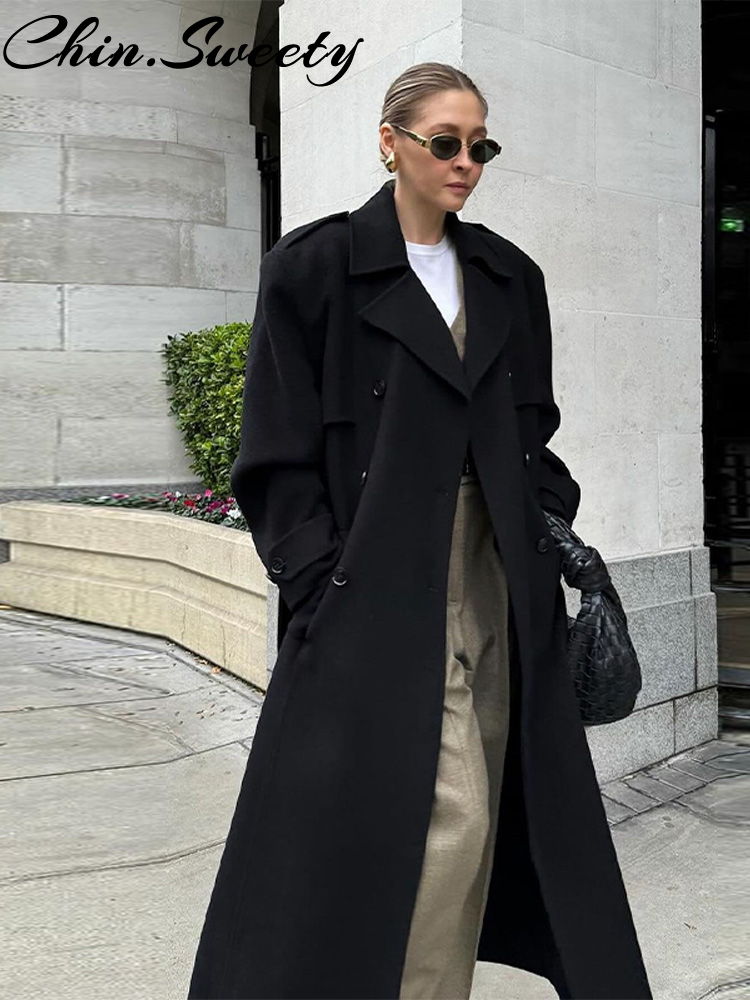 Manteau en laine décontracté pour femmes, mode col rabattu à double boutonnage, manches longues, manteaux féminins, automne hiver 2021, Chic, vêtements d'extérieur pour dames