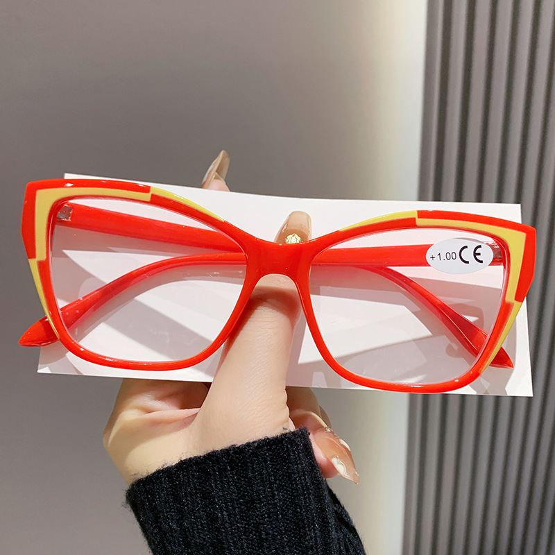 Lunettes de lecture œil de chat élégantes pour femmes, Design bloc de couleur à la mode, Anti-lumière bleue, lunettes de force 1.0 à 4.0