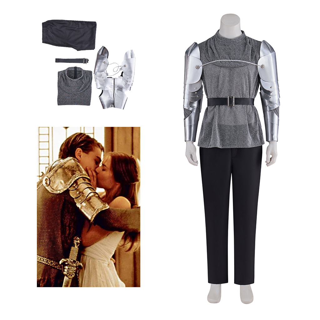 Film Romeo et Juliette Cosplay Costume Romeo chevalier Prince gris tenues hommes Romeo Renaissance médiévale tenues d'Halloween