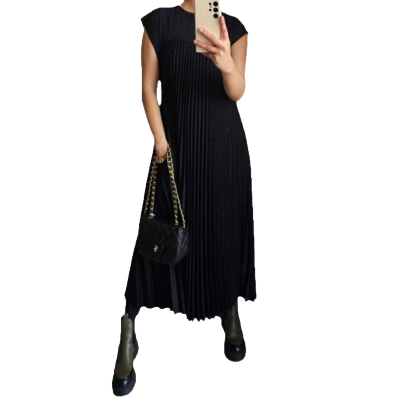 Robes pour femmes 2026 Nouvelle mode décontractée robe plissée sans manches à col rond automne printemps vêtements pour femmes vestidoes