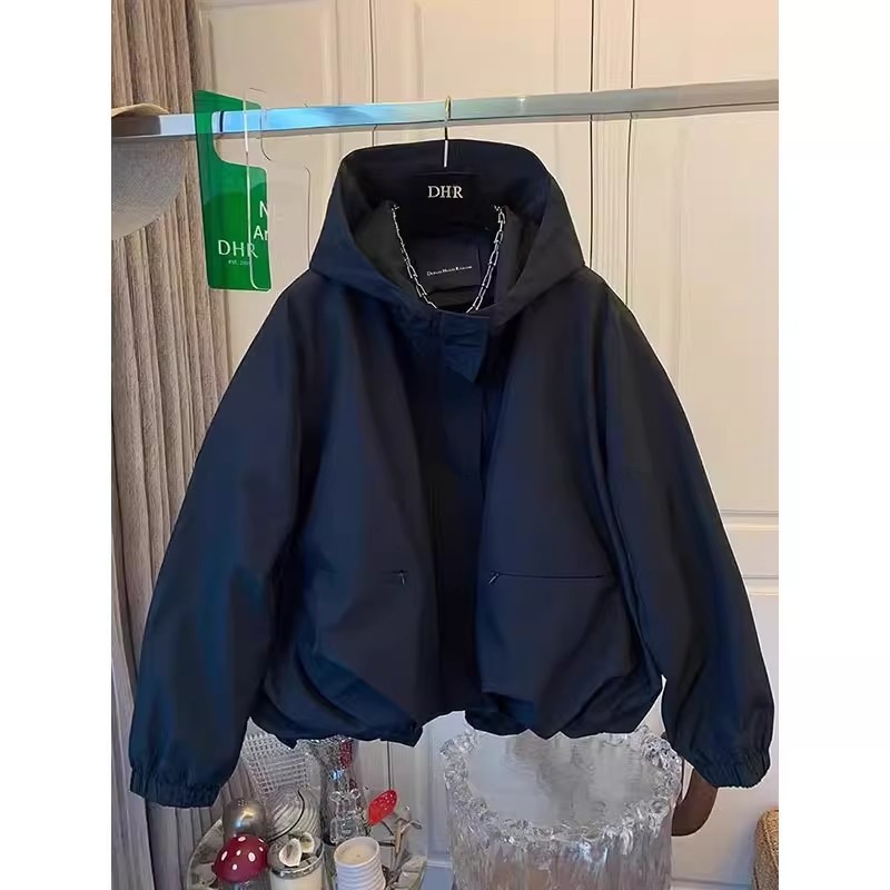 Veste courte à capuche britannique pour femmes, Trench-coat ample et décontracté, coupe-vent de printemps, manteau coréen avec cordon de serrage et poches, nouvelle collection 2025