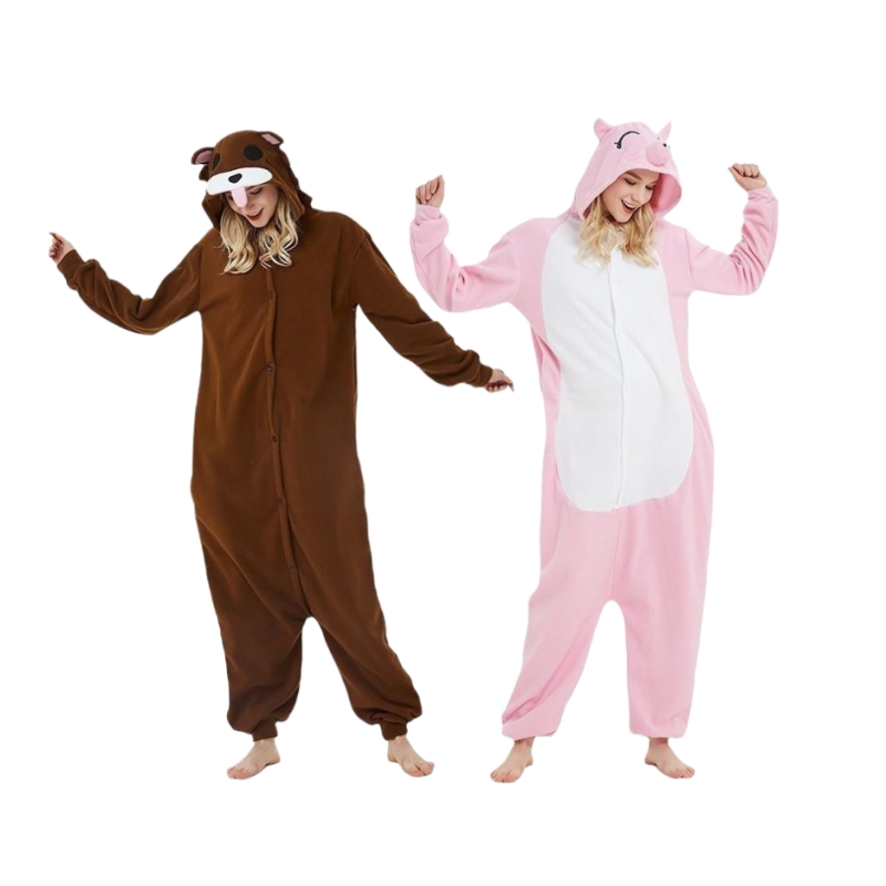 Pyjama Animal Multiple pour adultes, body à capuche, combinaison de couleur unie, dessin animé, unisexe, jeu de rôle à domicile, ours soleil, mignon Couple, costume chaud