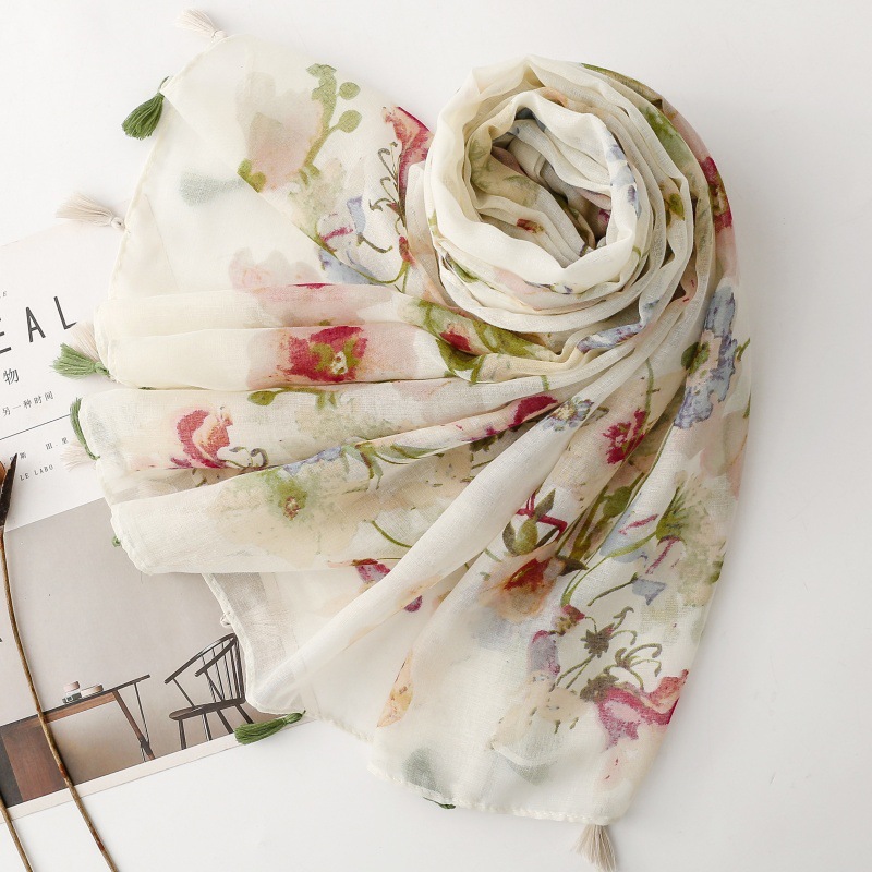 Écharpe de créateur pour femme 2026, imprimé cachemire, châles doux effet coton, hijabs oversize, bandeau de cou, foulard à pompons