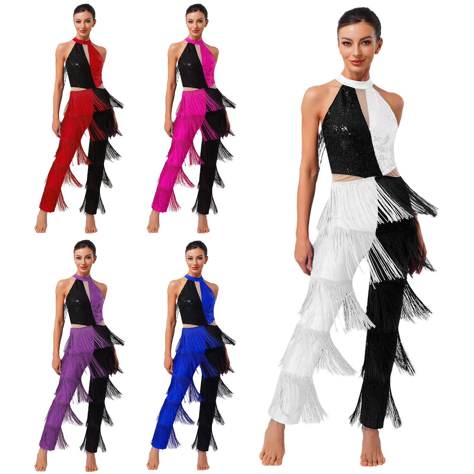 Femmes gland frange Latin cha-cha danse Performance body sans manches fête lyrique Latin Samba Rumba scène Performance porter