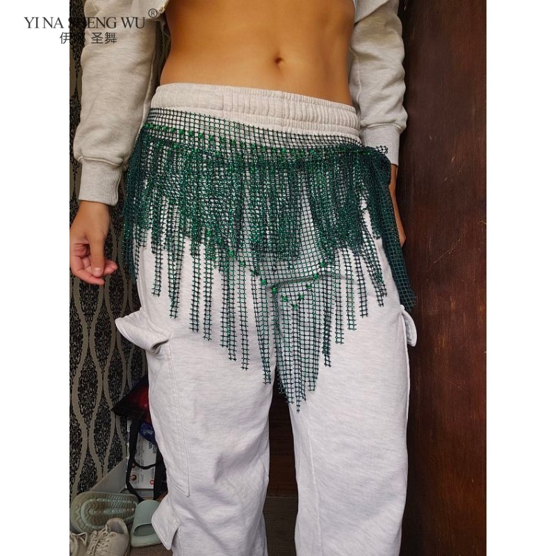 Ceinture de spectacle de danse du ventre pour femmes, écharpe de hanche à pampilles triangulaires en diamant complet, accessoires de compétition de danse orientale pour danseurs