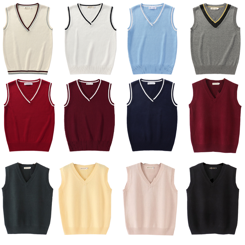 Pull sans manches pour femmes et hommes, col en v, étudiants Preppy, garçons et filles, classique, tricoté, mode coréenne rétro, printemps