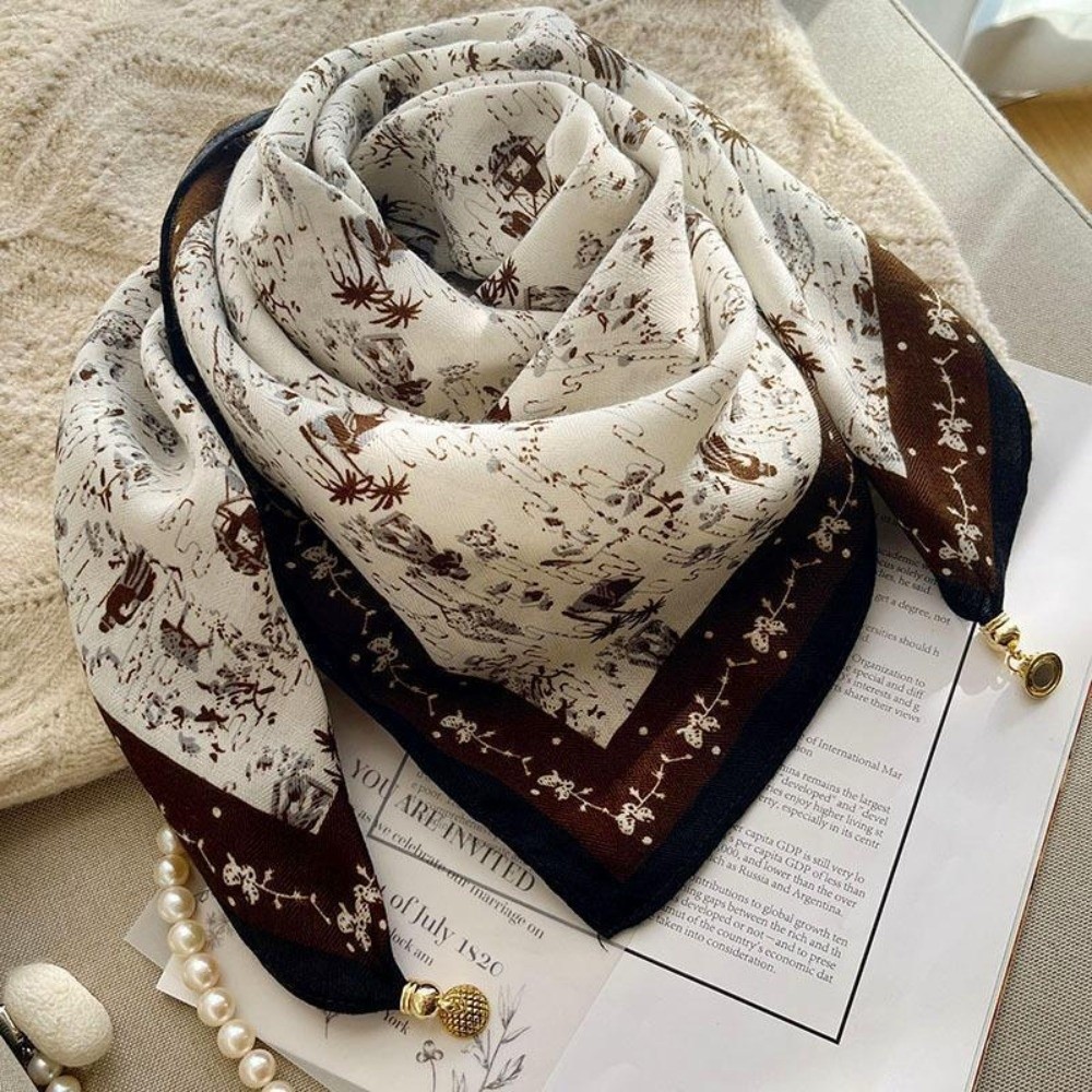 Écharpe de luxe 68×68cm pour femme, foulard en coton doux à motif imprimé, respirant, pour les travailleurs