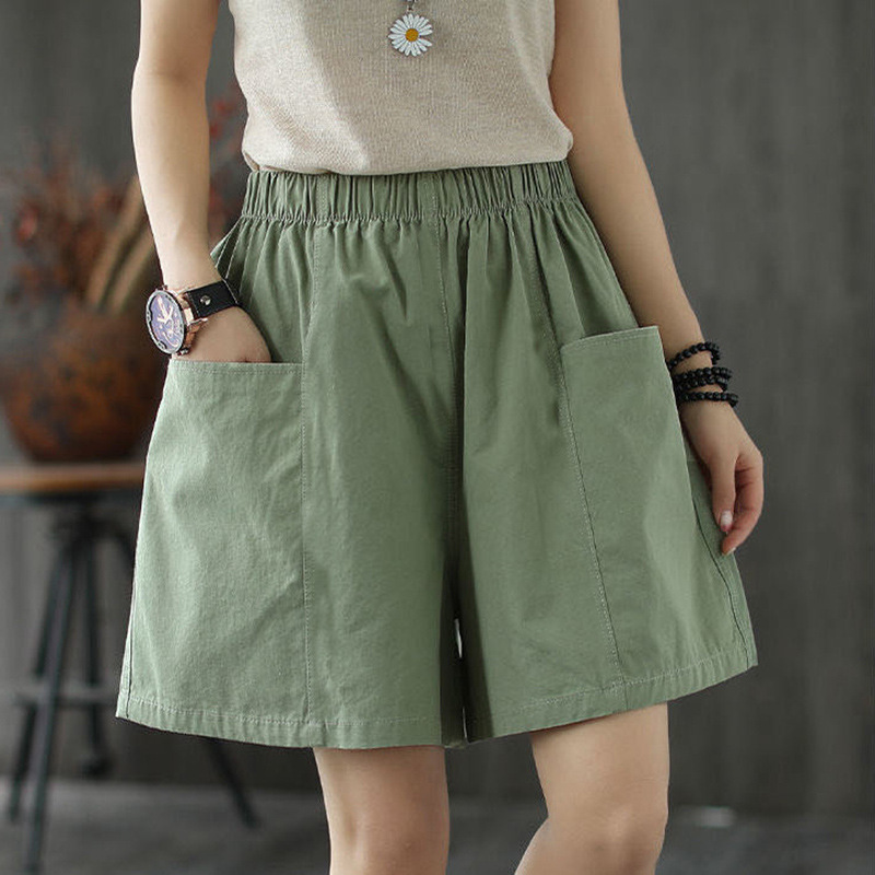 Shorts d'été grande taille pour femme, nouvelle collection, couleur unie, coupe ample, simple, avec poches, pantalon droit cinq panneaux