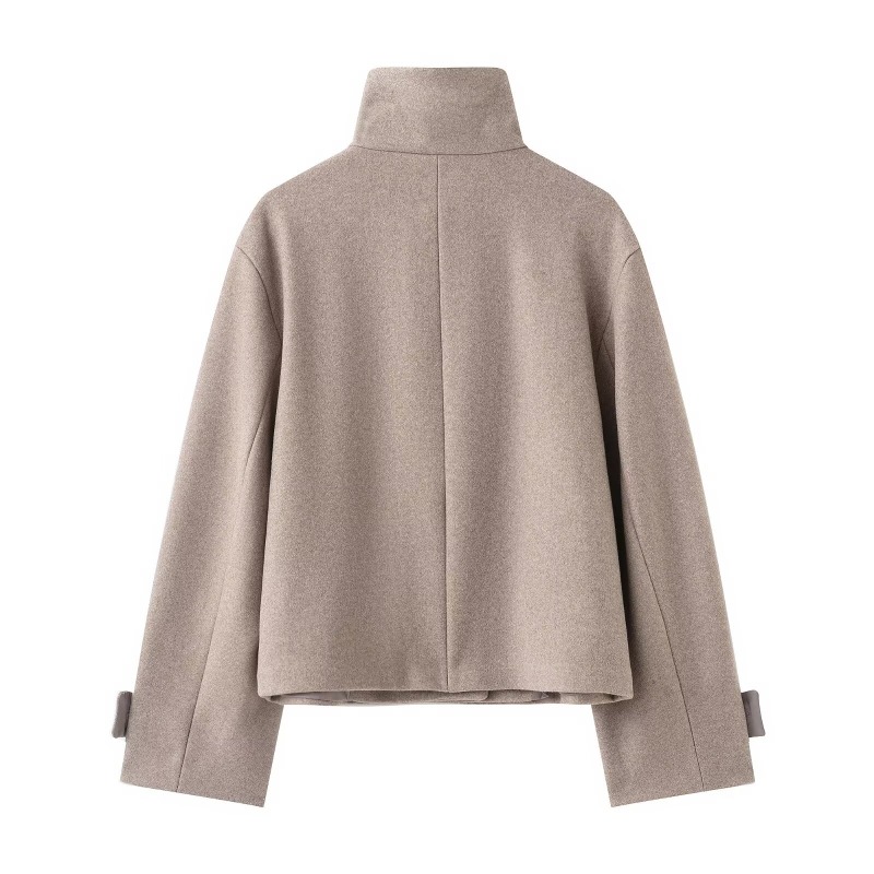 Manteau d'automne à col montant pour femme, élégant, à manches longues, simple boutonnage, style français, couleur unie, vêtement d'extérieur tendance