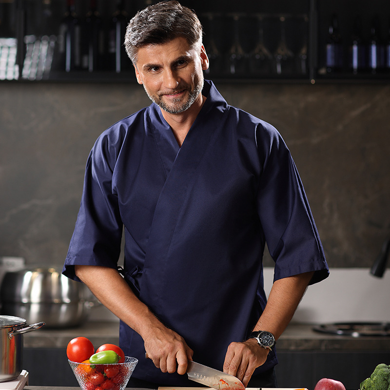 Uniforme de chef sushi à manches 3/4 pour hommes et femmes, veste de restaurant, kimono japonais, manteau de cuisine