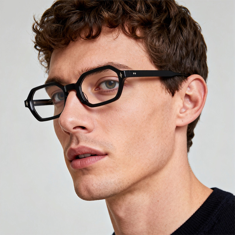 Lunettes optiques polygonales à petite monture pour femmes, rétro, luxe, Design à rivets, monture en acétate, verres transparents
