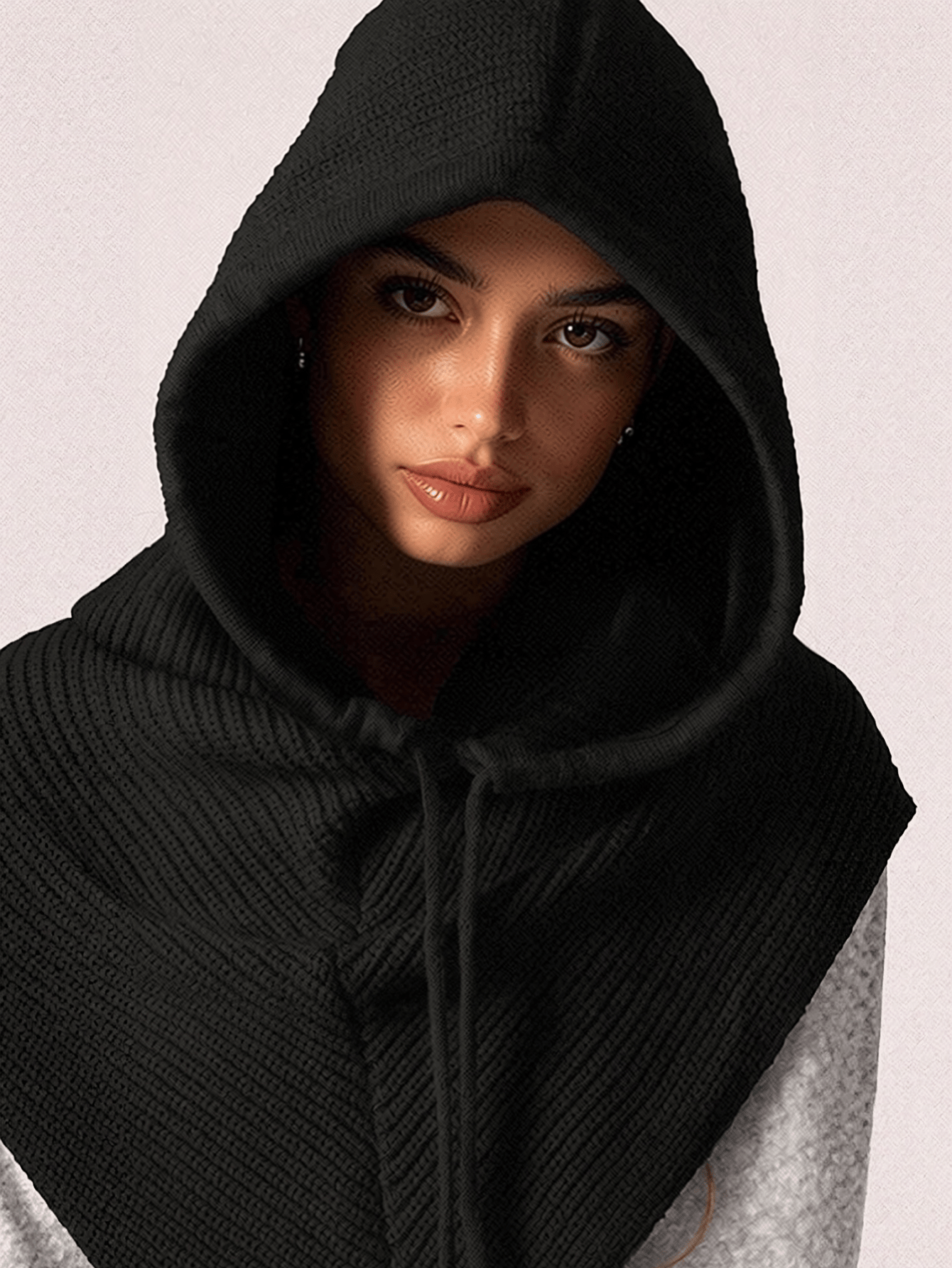 Cagoule d'hiver tricotée pour femmes, bonnet chaud d'extérieur avec collier de cou intégré, bonnets pour filles