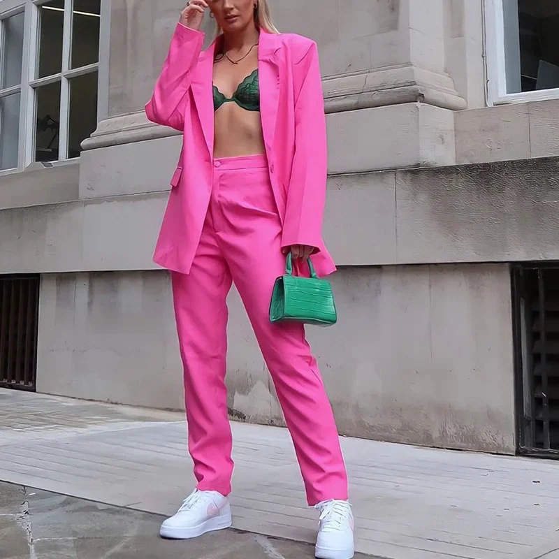Ensemble 2 Pièces Femme 2026 Nouvelle Mode Blazer Professionnel + Pantalon Couleur Unie Décontracté Costume Deux Pièces Vêtements Femme Europe