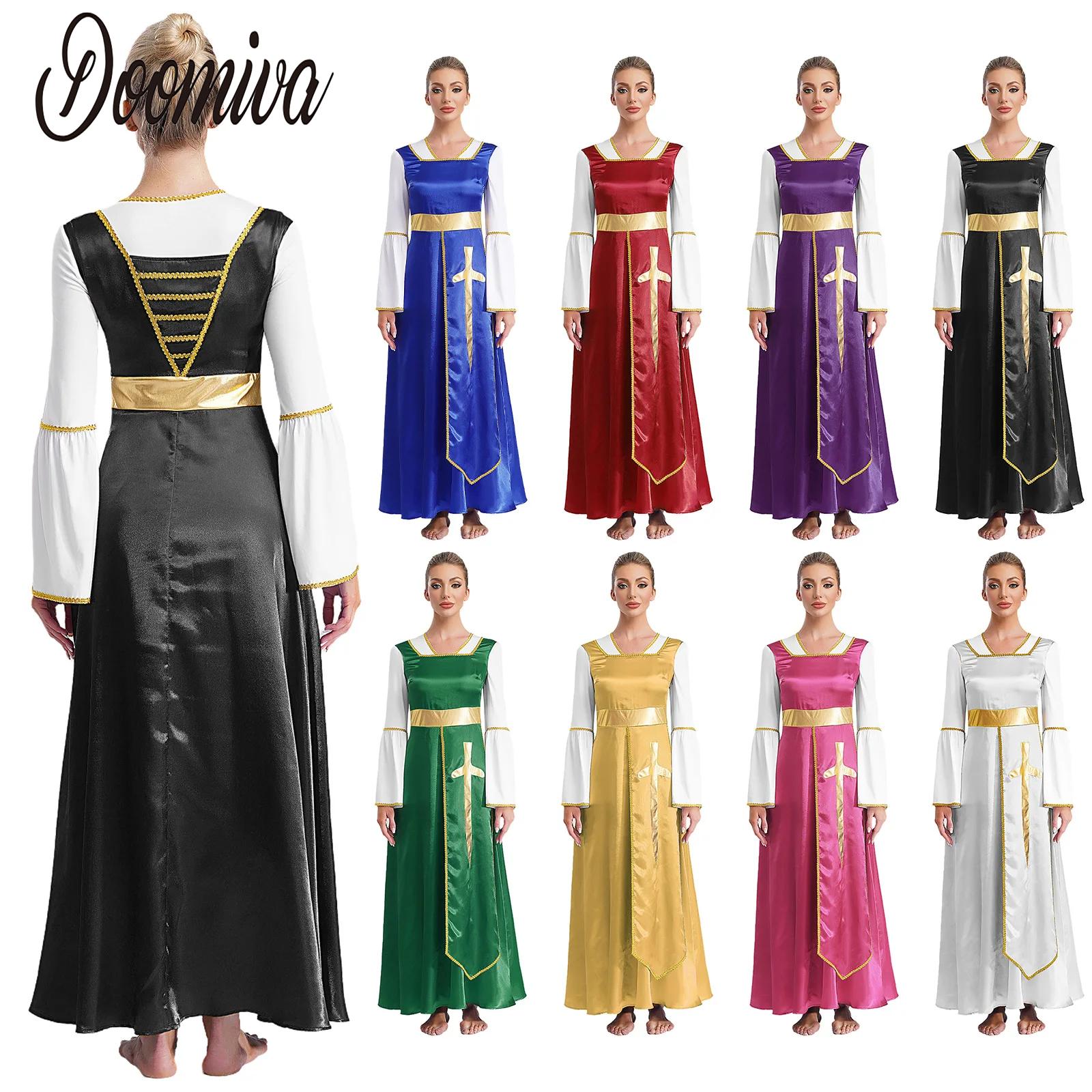 Robe de danse liturgique croisée métallique pour femmes, Costume de culte de chorale d'église, superposition à volants, sans manches, Maxi Robe de danse