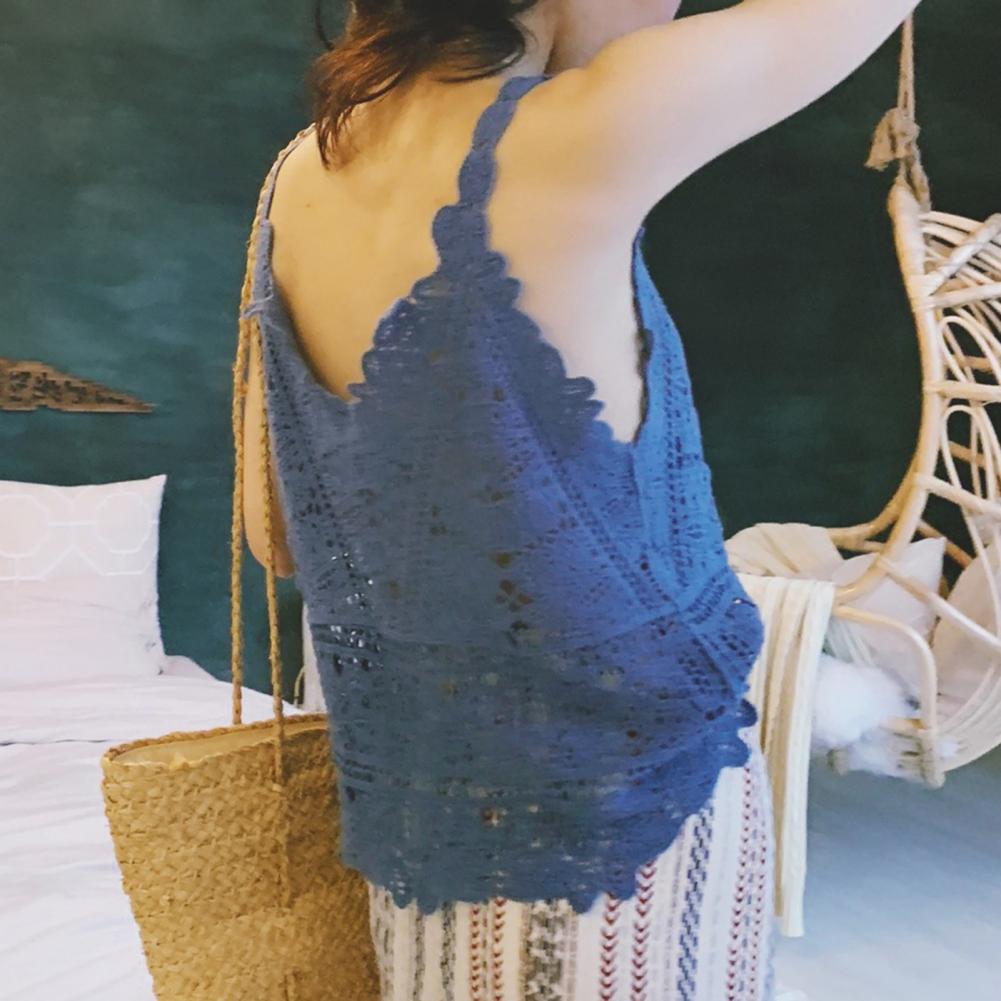 Débardeurs à col en V pour femmes, hauts d'été sans manches en crochet, hauts en dentelle ajourée tricotée, streetwear, ropa de mujer